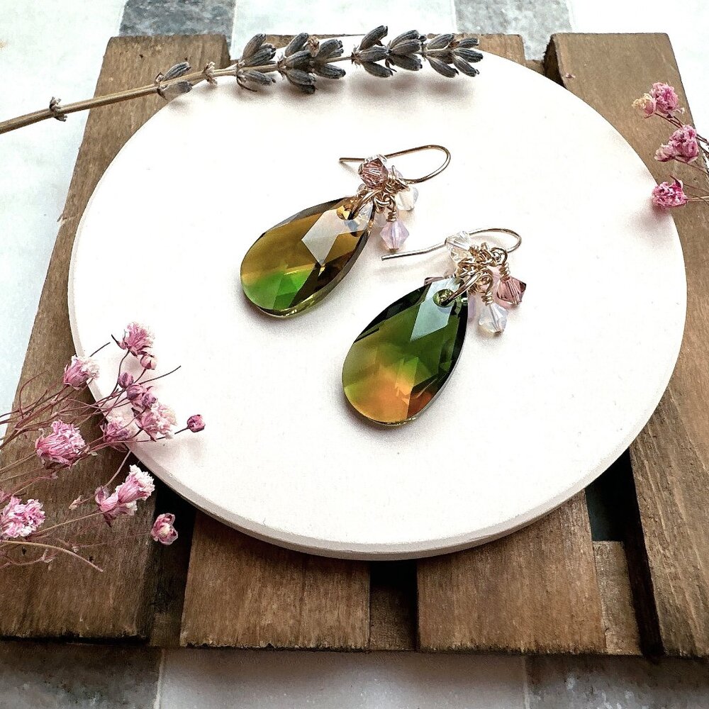 14k Gold-Filled Crystal Pear Drop Earrings | Handmade in BC